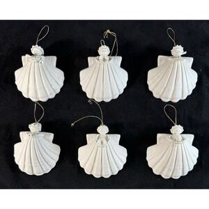 Margaret Furlong Porcelain Bisque 2" Angel Shell Ornament Lot of 6 1990s Vintage